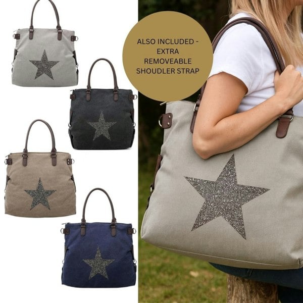 Love EMVY Staremvy XL Canvas Glitter Star Tote / Shoulder Bag