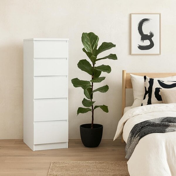 Wyld Haus Budapest White Wooden Narrow Chest 5 Drawers