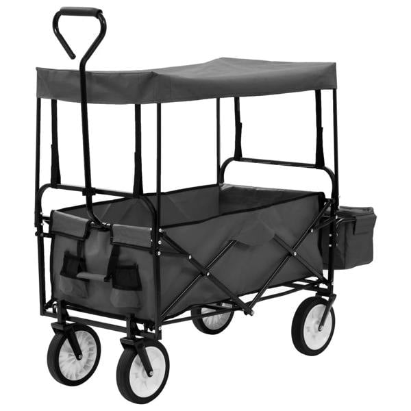 Berkfield Folding Hand Trolley with Canopy Steel Grey