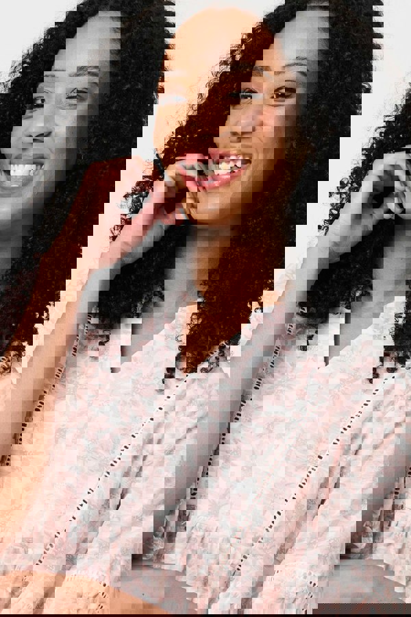 Pink | Floral Curve Hem 3/4 Puff Sleeve Blouse