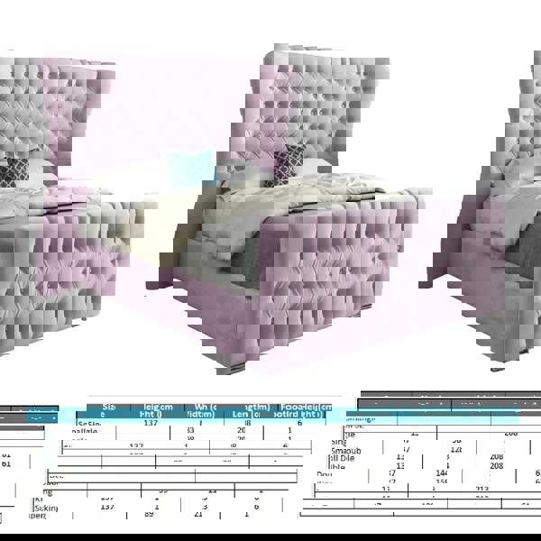 Casa Magna Parma Wide Curved Winged Upholstered Soft Velvet Bed Frame - Pink