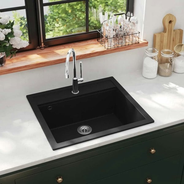 Berkfield Granite Kitchen Sink Single Basin Black