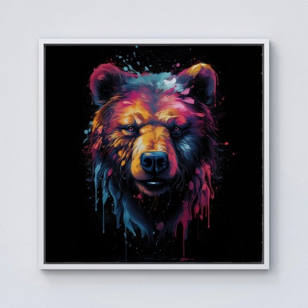 Warren Reed Splash Art Bear Face Framed Canvas