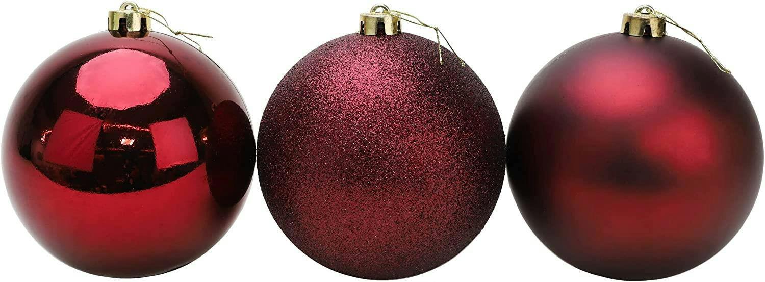 Shatchi 10cm Shatterproof Burgundy Christmas Baubles, Pack Sizes of 3 or 6 for Tree Decorations