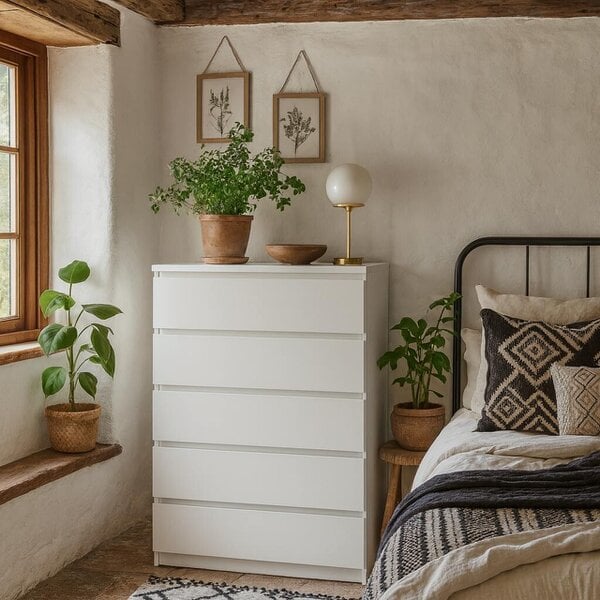 Wyld Haus Budapest White Wooden Storage Chest 5 Drawers