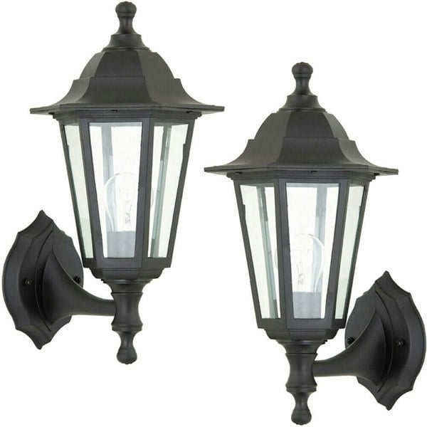 2 PACK IP44 Outdoor Wall Light Black Rust Proof Glass Lamp Traditional Lantern Loops