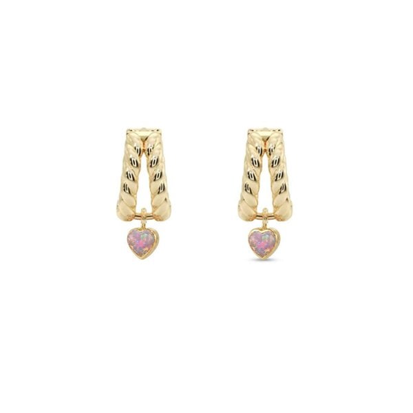 BLOOMTINE Loves Frequency™ Micro Gold Heart Huggies with Fire Opal