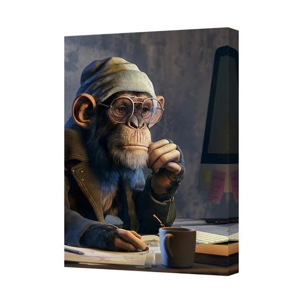 Benjamin Tate Design Contemporary Canvas Art Print Monkey at Desk With Glasses