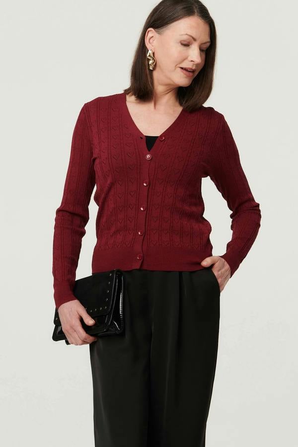 Red | Heart Textured Slim Long Sleeve Cardigan