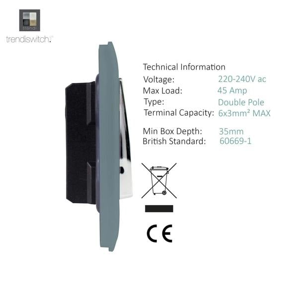 Trendi Switch 1 Gang 45 Amp Cooker Switch with Neon in Cool Grey