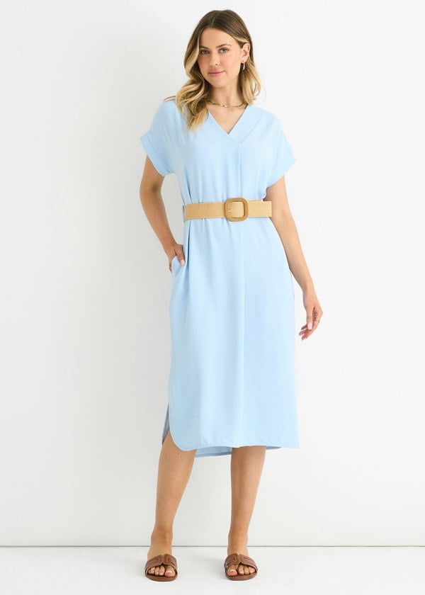 Gini London Blue Air Flow Belted Oversized Dress