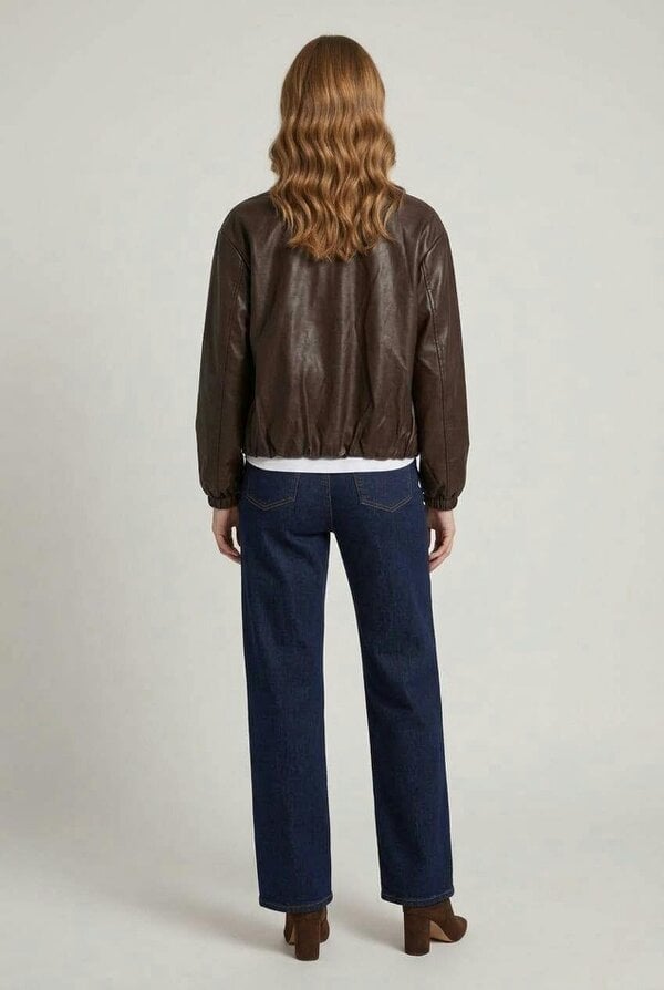 Izabel London Faux Leather Collared Cropped Jacket