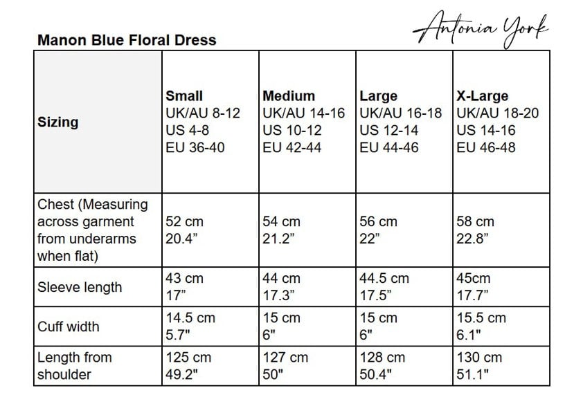 Antonia York Floral Dress - Manon Relaxed Fit Dress with 3/4 Sleeves & Gathered Skirt - Blue