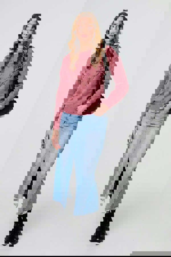 Pink | Heart Pearl Embellished Jumper
