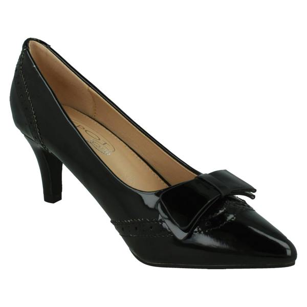 Spot On Ladies Spot On Mid Heel Court Shoes with Bow Trim F90128