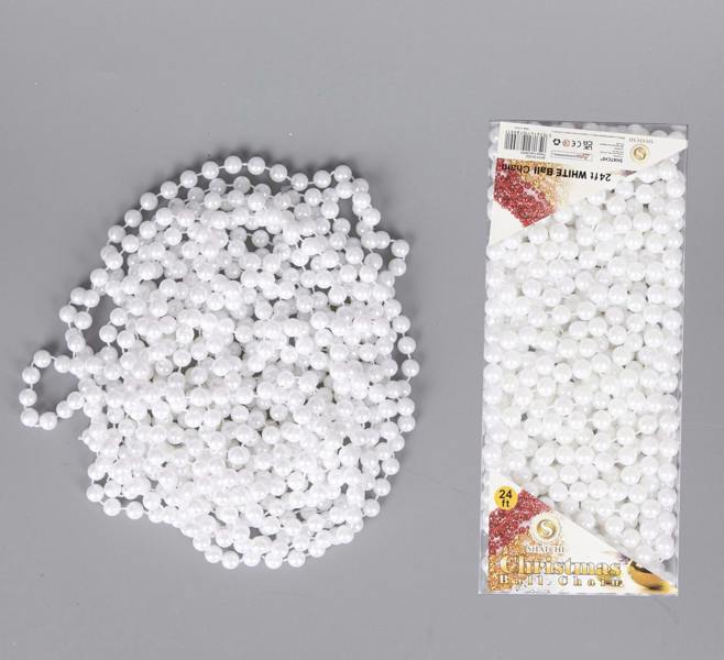 24ft White Shiny Bead Chain Christmas Garland for Tree, Wreath and Festive DIY Decoration image 1