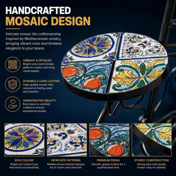 65cm Lisbon Mosaic Tricycle Plant Stand image 4