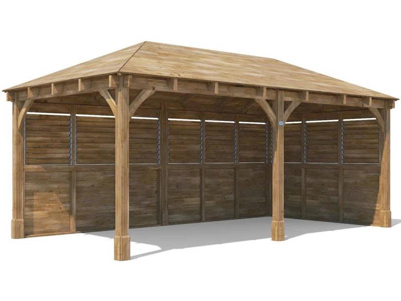 Dunster House Wooden Gazebo Kit Louvre Wall  6m x 3m with Roof Shingles Leviathan