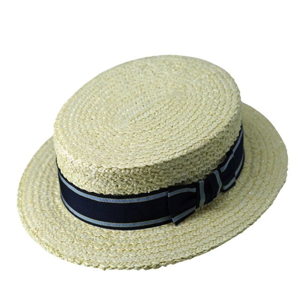 Gamble & Gunn Henley Straw Boater with Stripe Grosgrain Ribbon