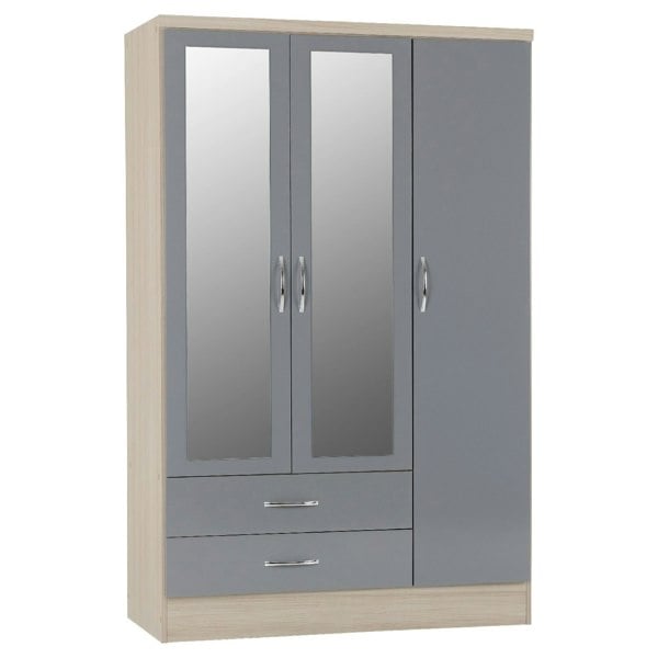 Seconique Nevada 3 Door 2 Drawer Mirrored Wardrobe