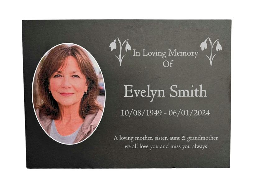 Memorials Direct Photo Slate Memorial Plaque, Snowdrop, Add a Portrait & Personalised Text | 35×25cm (14×10”)