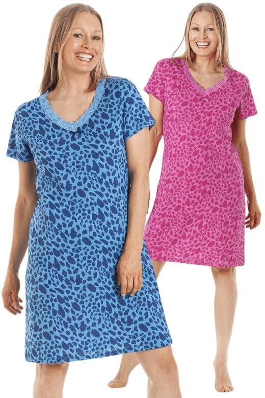 Camille 2 Pack Short Sleeved Summer Cotton Nighties - Breathable & Lightweight Nighties for Women