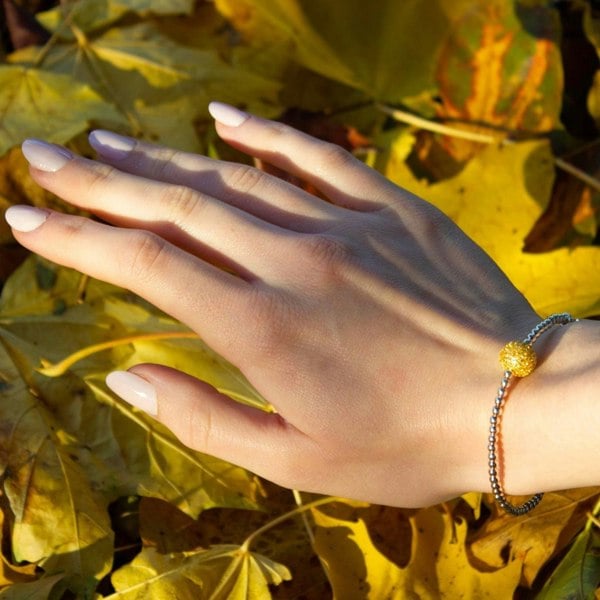 Gold Crystal Bead On Sterling Silver Ball Bead Bracelet - MYLEE London