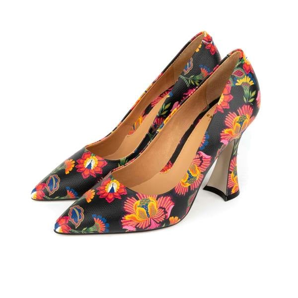 Embassy London Emily Hollywood - Red Flowers - Women's pointy 4 inch multicolour leather pump