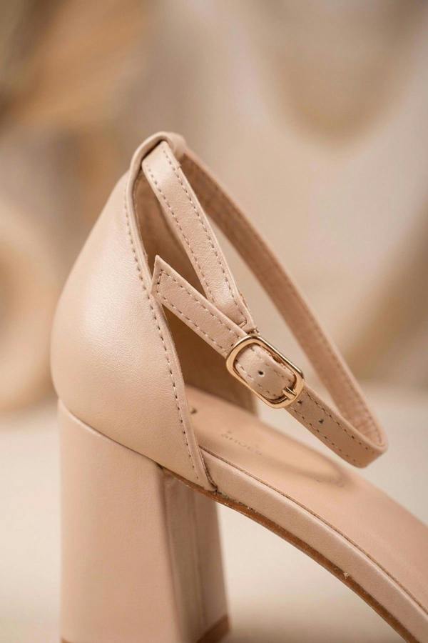 Saoirse Pointed Toe Ankle Strap Heels - Beige