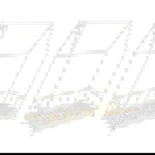 House Shape Bed Frame Pine Wood Toddler Bed with Safety Guard Fence Bed Frames Living and Home