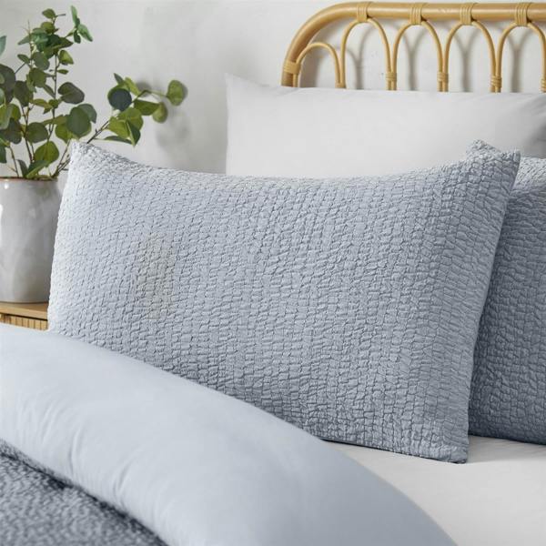 Crinkle Seersucker Blue Duvet Cover Set