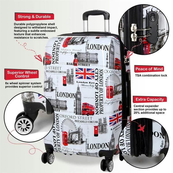 Snowball Strong Expandable Hard Shell 8 Wheel Suitcase Set Print Luggage Cabin Travel Bag