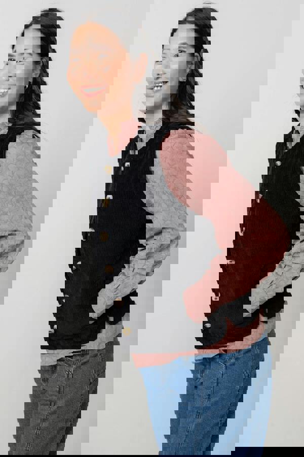 Dusk Stretch Cotton Jumbo Cord Gilet Black | Lily and Me Clothing