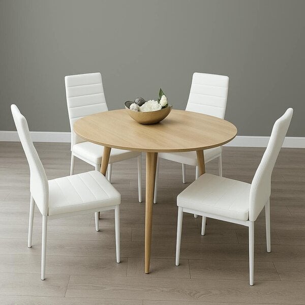 Kosy Koala Modern Round Dining Table Set With 4 White Faux Leather Chairs Dining Room Furniture