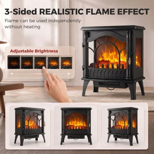 HOMCOM 3-Sided Glass Electric Fire Fan Heater with Flame Effect, Black