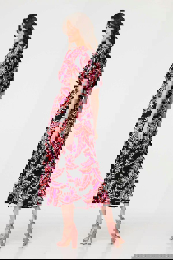 Black | Printed Angel Sleeve Midi Dress