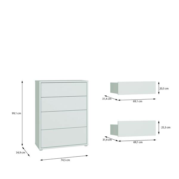 Alice Springs 4 Drawer Chest with Push-to-Open Drawers in Light Grey