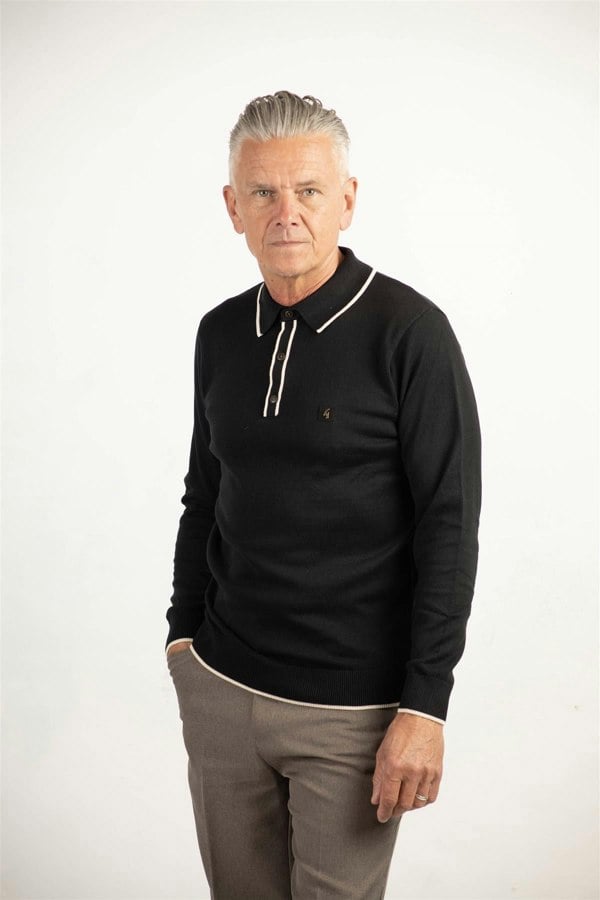 Gabicci V00GM09S Mens Lineker Long Sleeve Knitted Polo Gabicci Vintage - BLACK