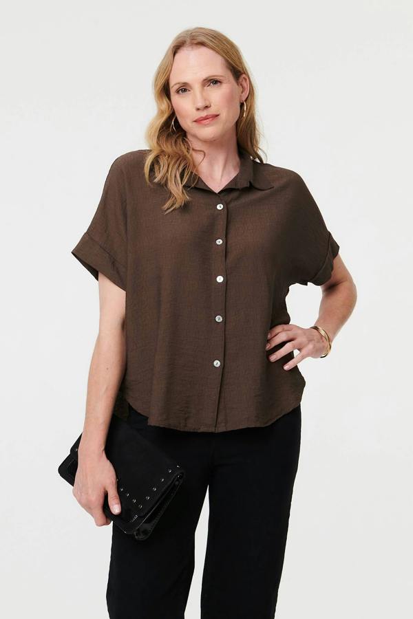 Brown | Short Sleeve Boxy Collared Shirt