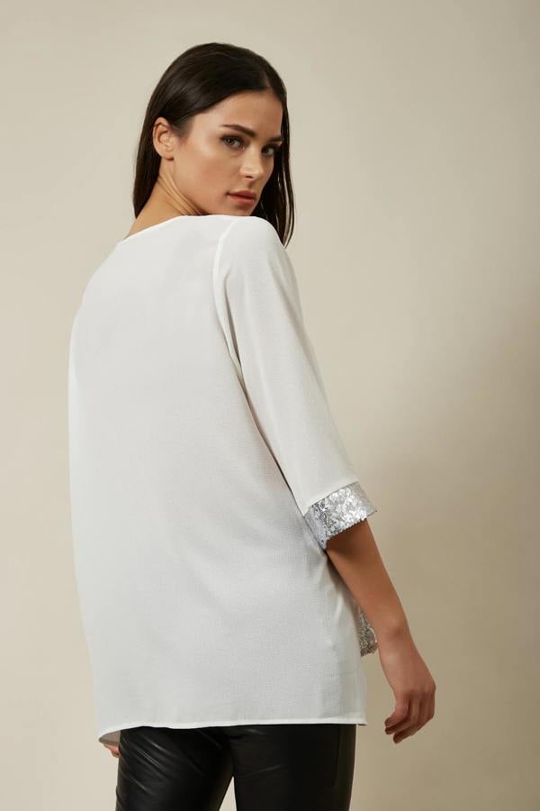 Hoxton Gal Oversized Sequin Detail Top In White