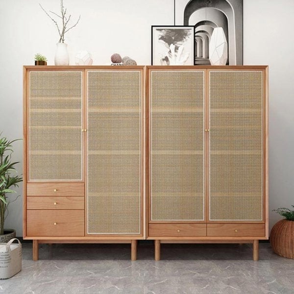 Bernadette Wardrobe, Hallway Storage, Natural Rattan & Oak-Weilai Concept-Weilai Concept