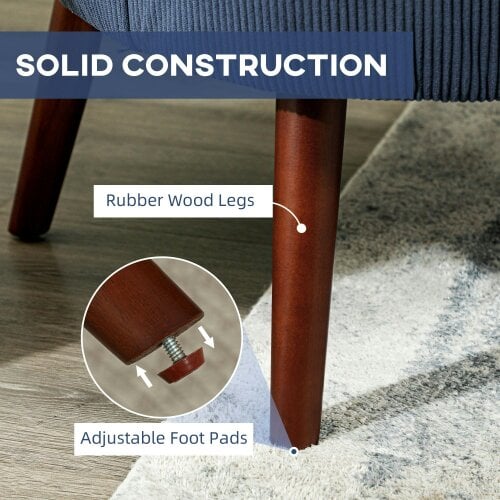 Wyld Haus Kesu Blue Corduroy Retro Style Accent Chair Dark Wooden Angled Legs