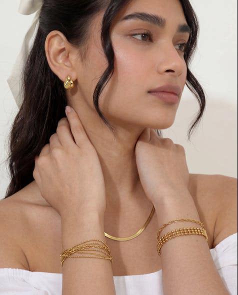 Elk & Bloom Triple Beaded Satellite Chain 14K Gold Link Bracelet