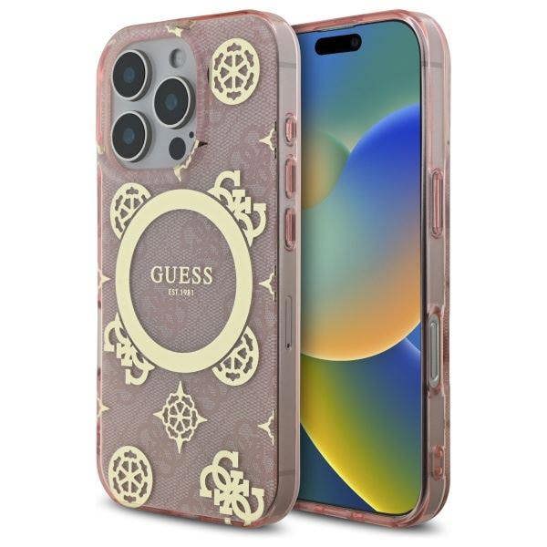 Guess IML Peony On 4G Background Case with MagSafe for iPhone 16 Pro 6.3" Pink - GUHMP16LH4PYEEP