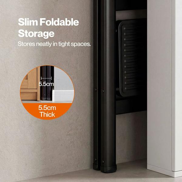 Traderight Small Step Ladder Foldable 150KG Carbon Steel Kitchen Steps Black