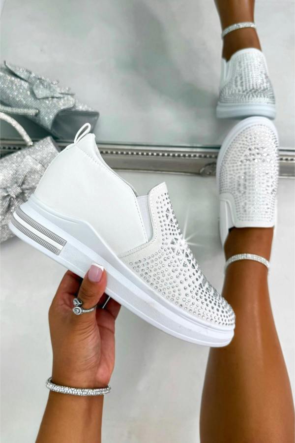 Love Lemonade Crystal Elevation Wedge Trainers White