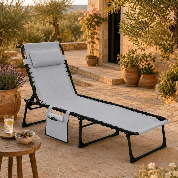 Foldable Sunbed Lounger-Light Grey image 11