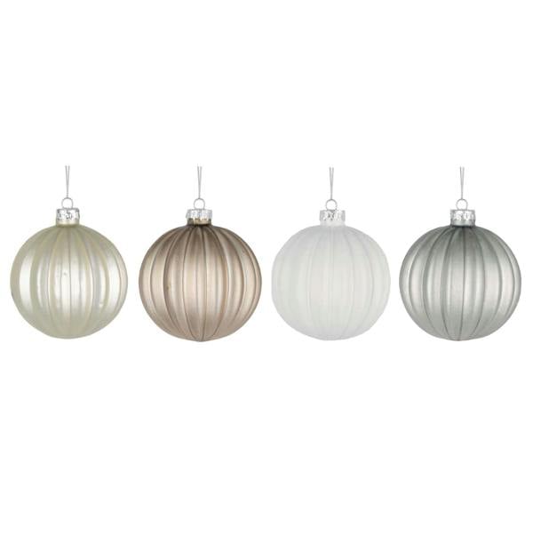 8cm Glass Christmas Baubles 12 Pack in Pearl Champagne, White and Silver with 4 Designs image 4