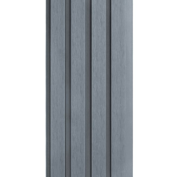 WPC slatted wall cladding panels in a sleek grey finish, featuring a smooth texture and modern design, ideal for stylish interiors