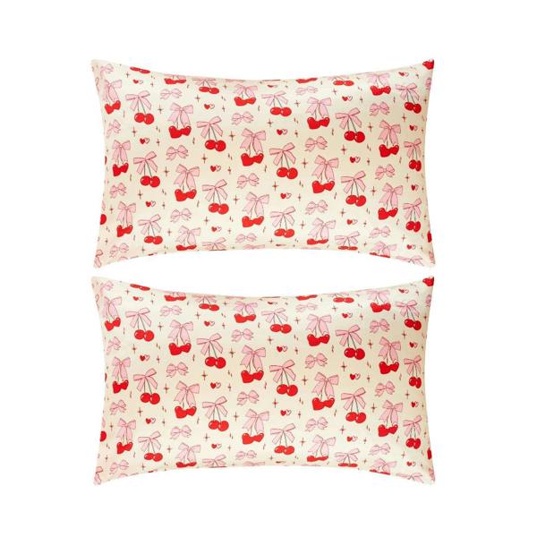 Soft Satin Pillowcase Set, Cherry Bows